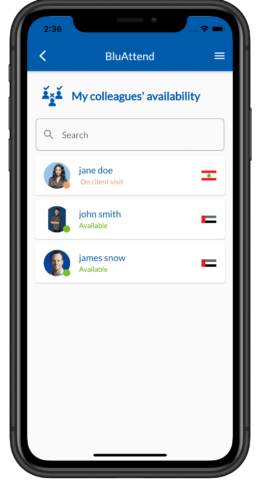 BluAttend Colleagues Availability Mobile